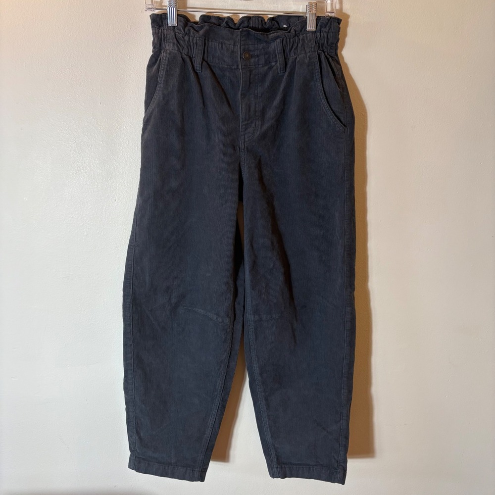American Eagle Grey Corduroy Paperbag Barrel Pants High Rise Stretch‎ Size 0